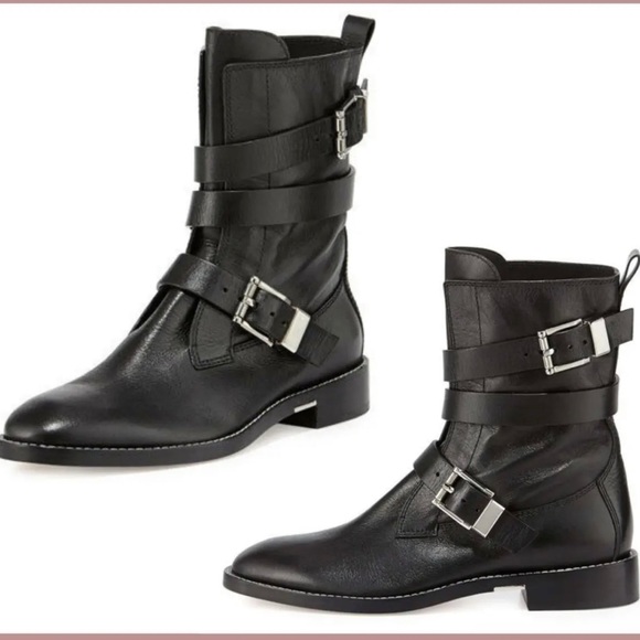 Alexander Wang Shoes - Alexander Wang Louise Smooth Calf Black Leather Straps Moto Boots Women Sz 37